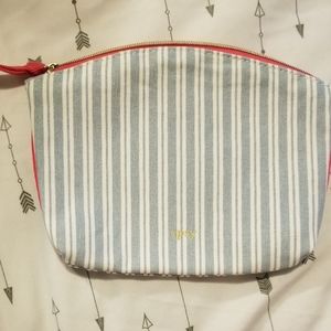 Blue and white makeup bag